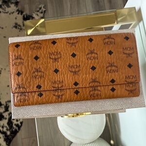 MCM Cognac Visetos Leather Wallet